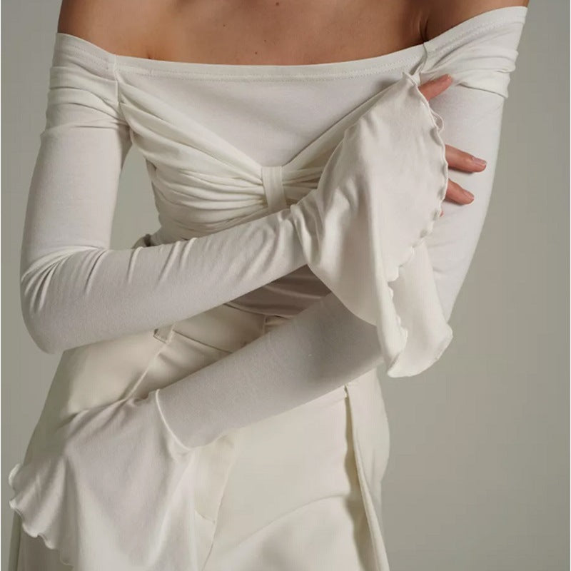 Kvinnors Offshoulder Topp med Knutdetalj i Bekvämt Tyg 2