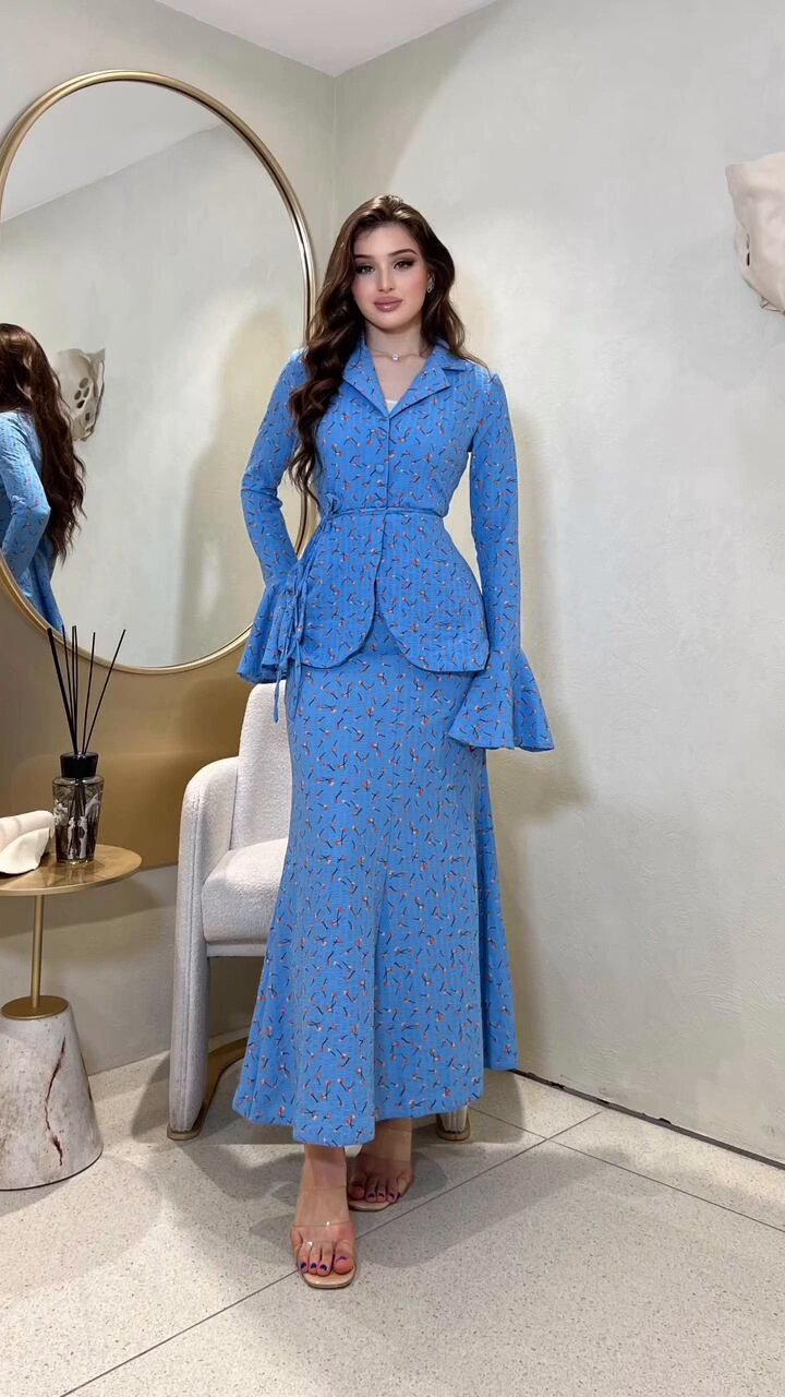 Dam Tvådelad Uppsättning Långärmad Topp A-linjeformad Kjol Polyester-3