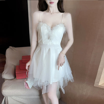 Dam Stropplös Festklänning Kort Polyester med Öppen Rygg-3