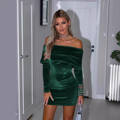 Variant image for Dam Off-Shoulder Bodycon Klänning Sammet Midi för Fest och Sommar-13