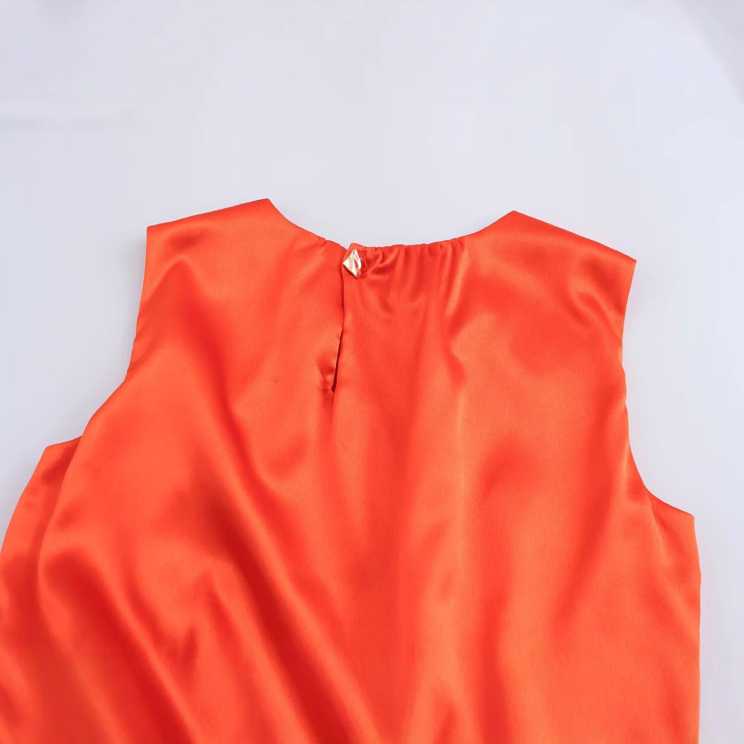 Kvinna Midi Klänning A-Line Siden-Satin-4