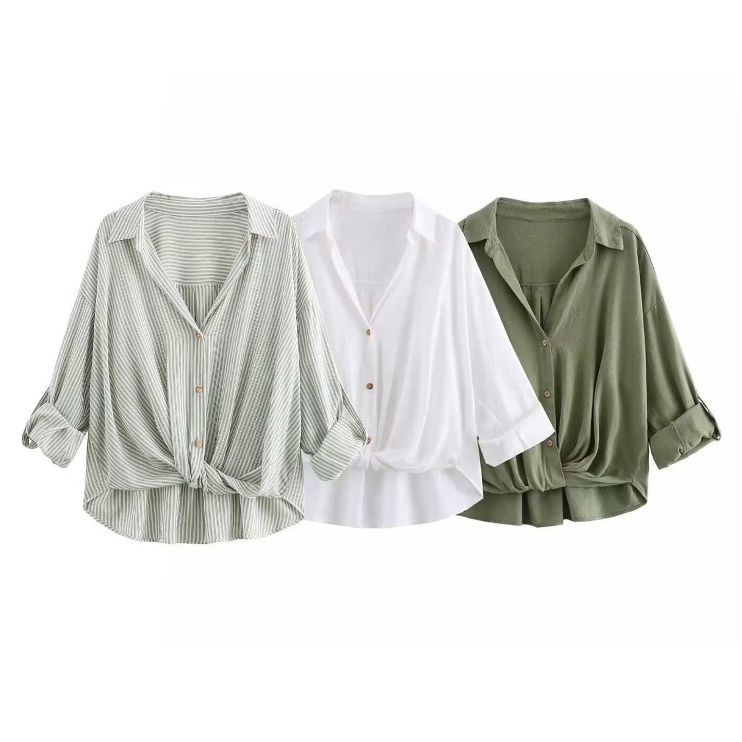 Vit Blus Dam Långärmad Med Vänd Krage Polyester-2