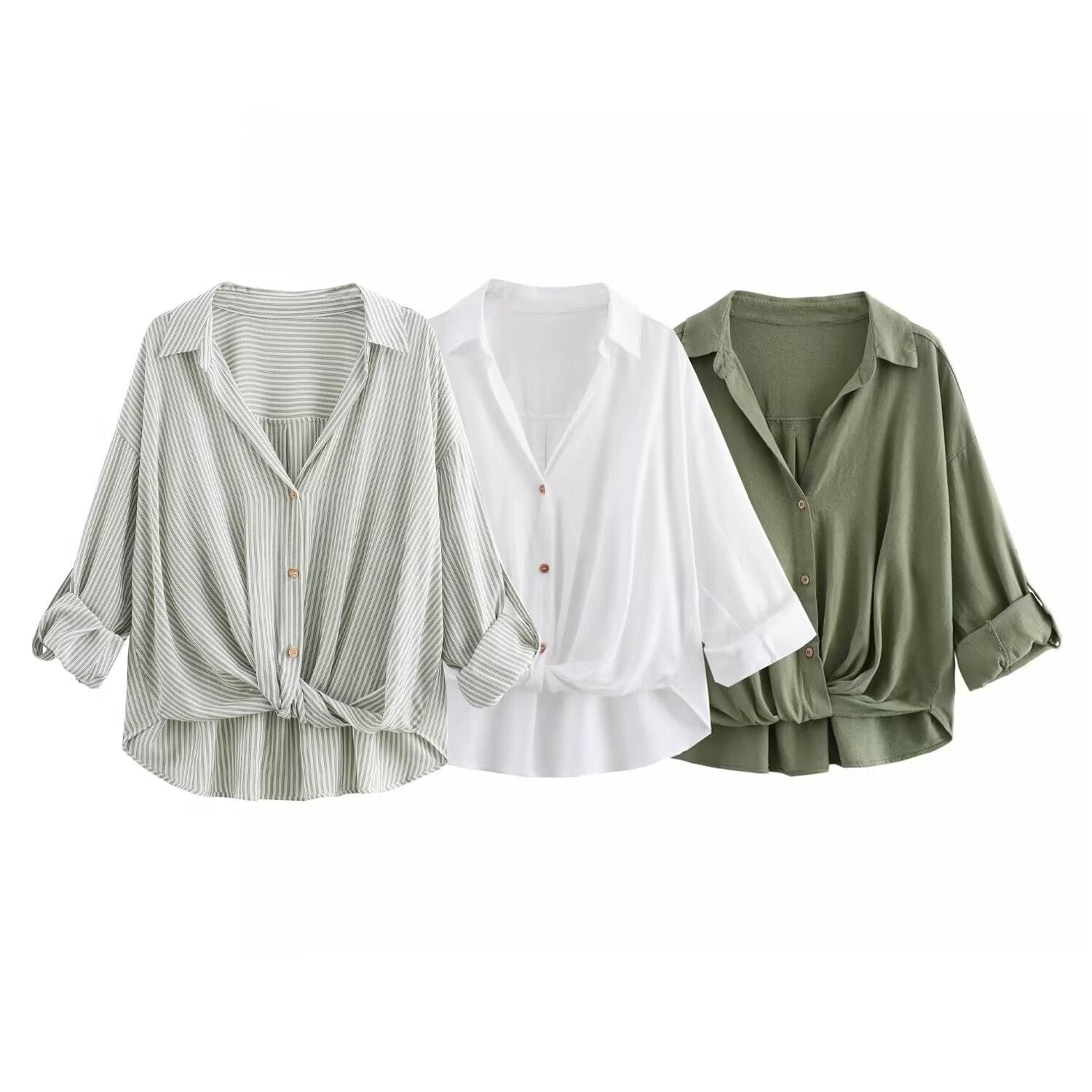 Vit Blus Dam Långärmad Med Vänd Krage Polyester-2