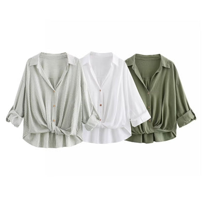 Vit Blus Dam Långärmad Med Vänd Krage Polyester-2
