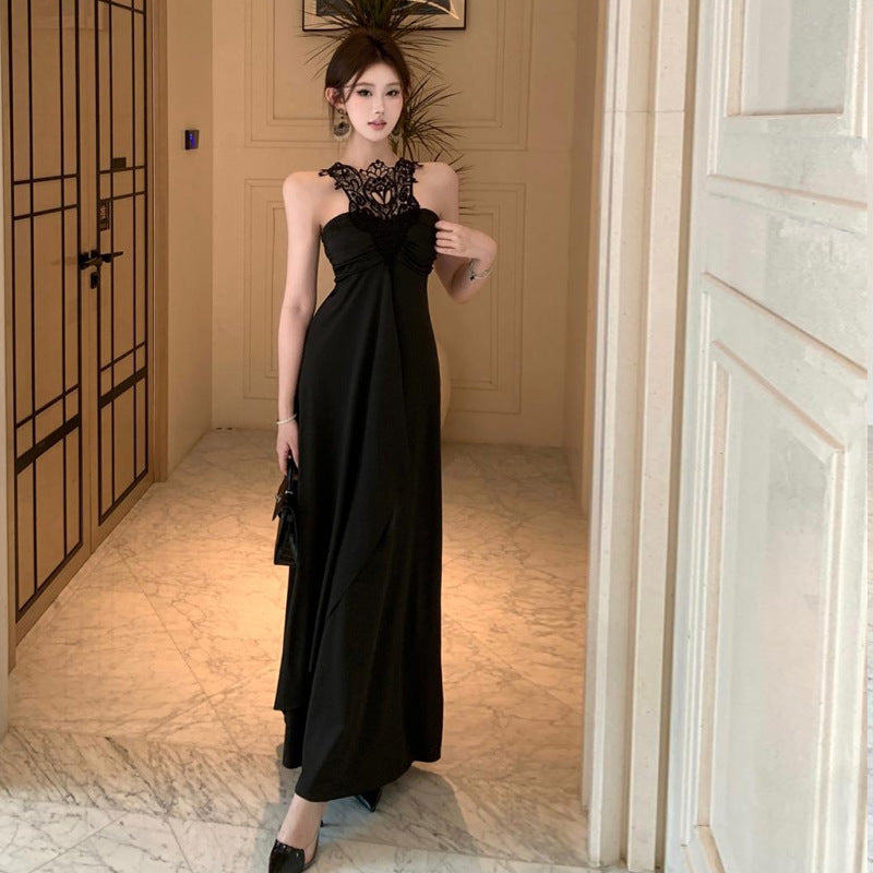 Dam Maxiklänning Stropplös Halter Polyester Elegant Öppen Bak-3