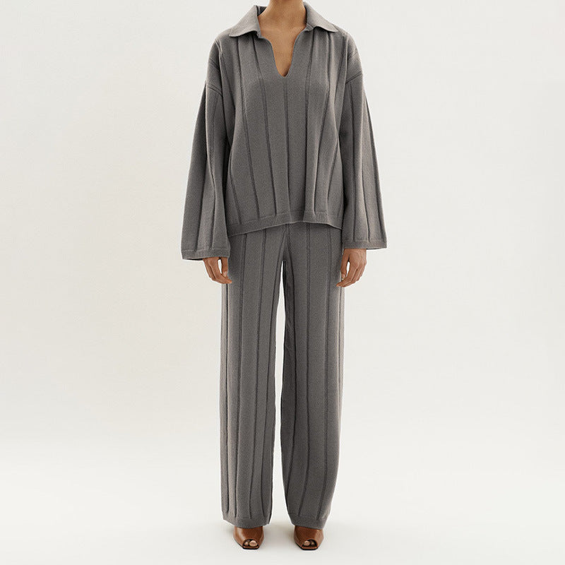 Dam Stickdräkt Avslappnad Mjuk Stickning Elegant Stripmönster 3