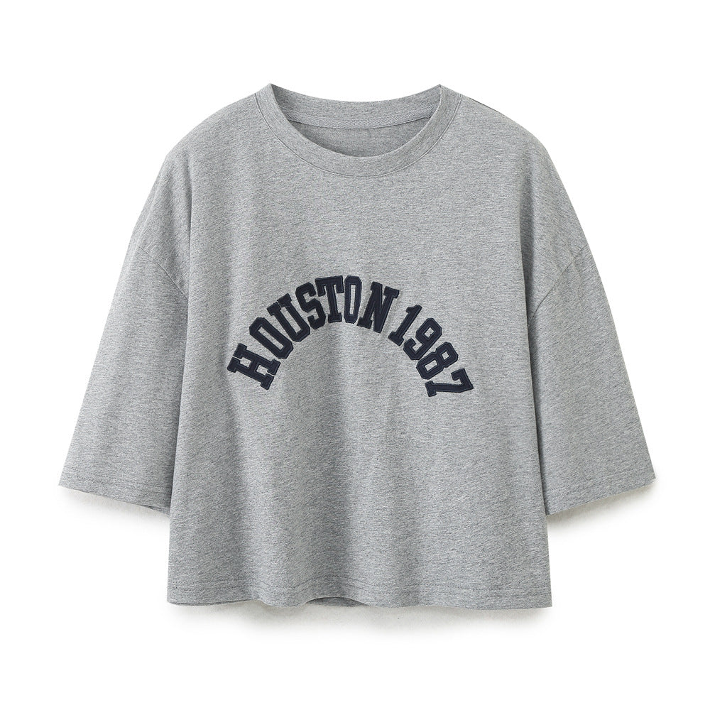 Dam T-shirt Överdimensionerad med Kreativa Bokstäver i Högkvalitativ Bomullsblandning 5