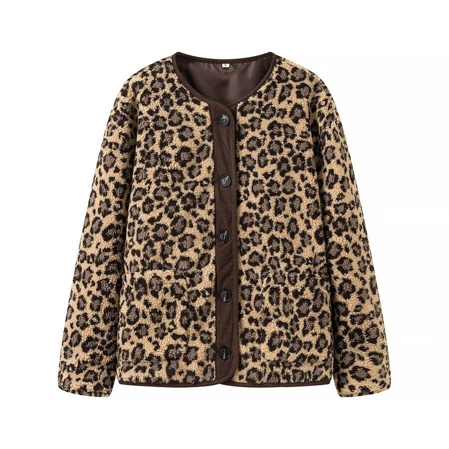 Dam Lång Kappa Leopardmönster Polyester Långa Ärmar-6