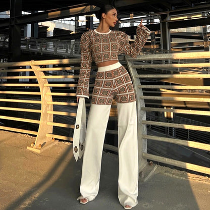 Dam Långärmad Top och Byxor i Polyester för Vardags- och Festlook-3