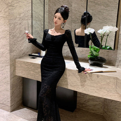 Kvinnors Mermaid Klänning Slim Fit Lång Polyester Elastan-2