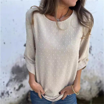 Dam T-shirt V-ringning Tre Fjärdedelar Ärmar Polyester Loose Fit 2