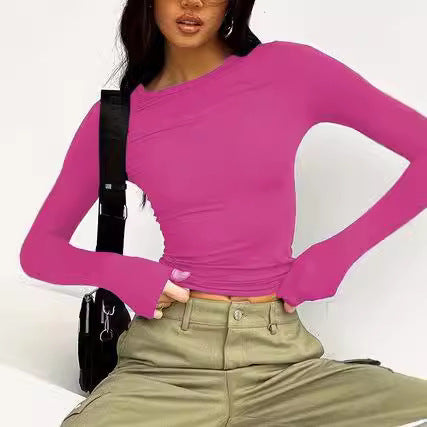 Långärmad T-shirt Dam Cirkulär Halsringning Polyester-5