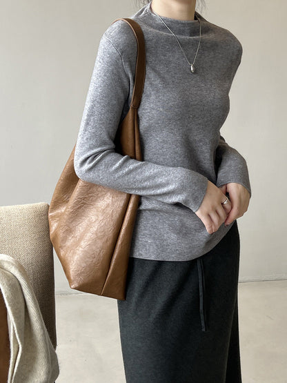 Dam Stickad Halvturtleneck Tröja Borstad Ull-4