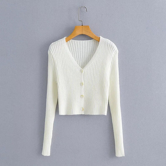 Kvinnors Kofta V-ringning Dekorativa Knappar Ribbad Bomull-1