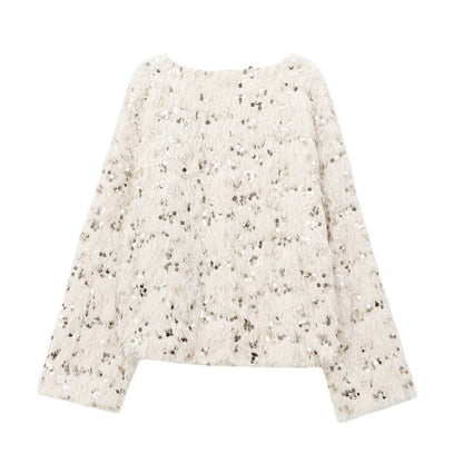 Dam Tröja Rundhalsad med Paljetter 100% Akryl 2