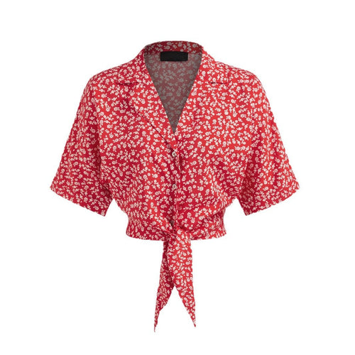 Kvinna Kort Skjorta Blommönster Polyester-1