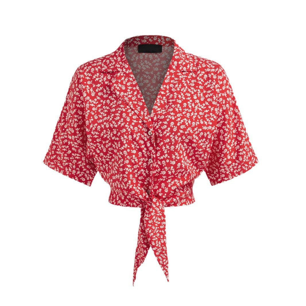 Variant image for Kvinna Kort Skjorta Blommönster Polyester-1