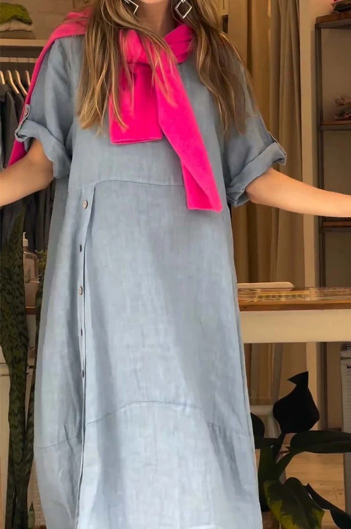 Variant image for Dam Långklänning Löst Avslappnad Bomull med Cirkulär Halsringning-33