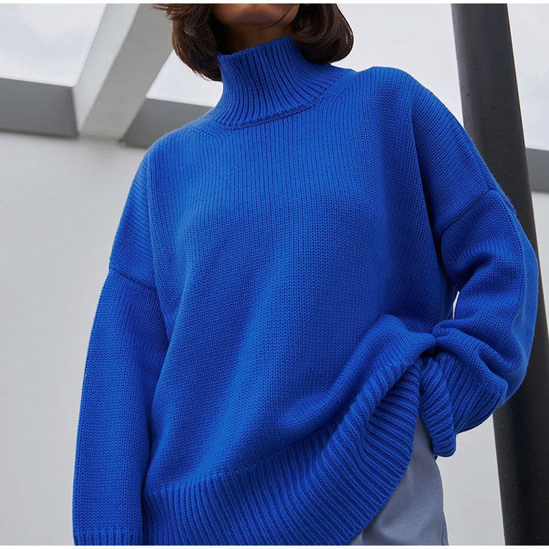 Dam Stickad Turtleneck Tröja Mjuk Ull 8