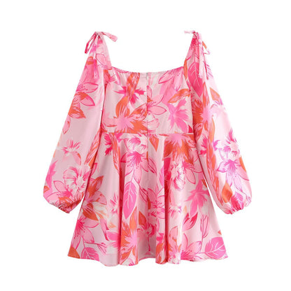 Kvinna A-Linje Klänning Blommönster Polyester-3