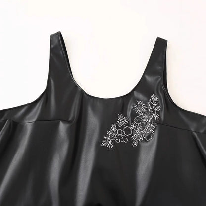 Kvinna Mini Klänning U-Hals Syntetisk Läder-3