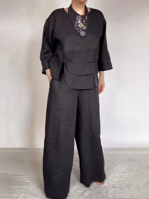 Variant image for Dam Set Långärmad Topp Vida Byxor Acetat-3