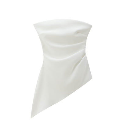 Snygga Damtoppar – Asymmetrisk Ärm- och Rundhalsad Topp i Polyester för Vardag och Fest 1