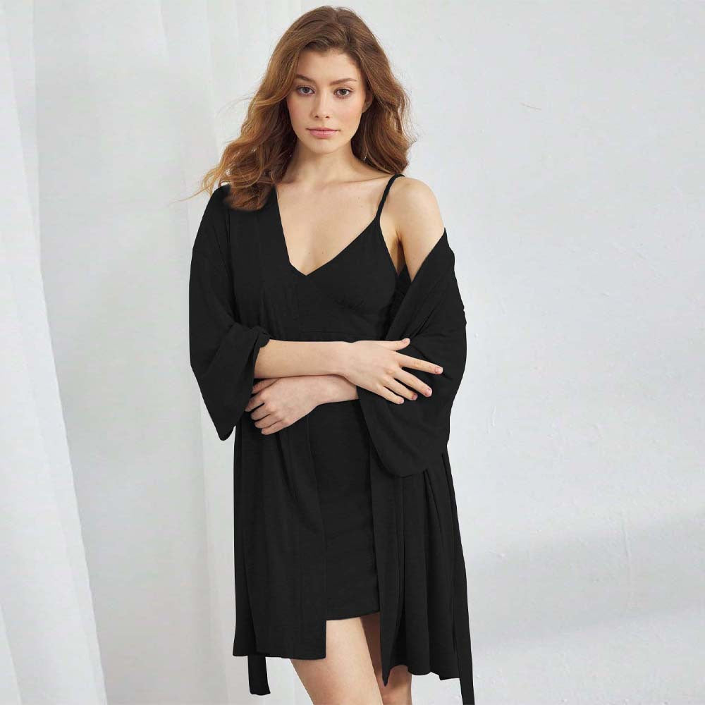 Dam Morgonrock Tvådelad Viskosfiber Långärmad-6