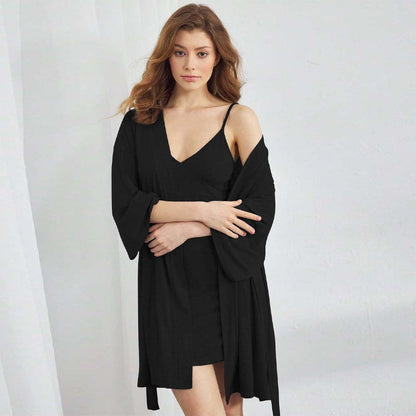 Dam Morgonrock Tvådelad Viskosfiber Långärmad-6