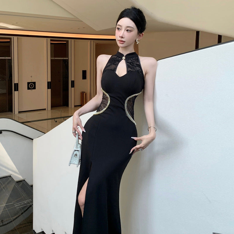 Dam Klänning Slim Fit Qipao Lång Högkvalitativt Tyg-2