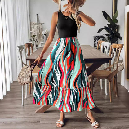 Kvinnors Midi Klänning Ärmlös Polyester Cirkulär Halsring-2