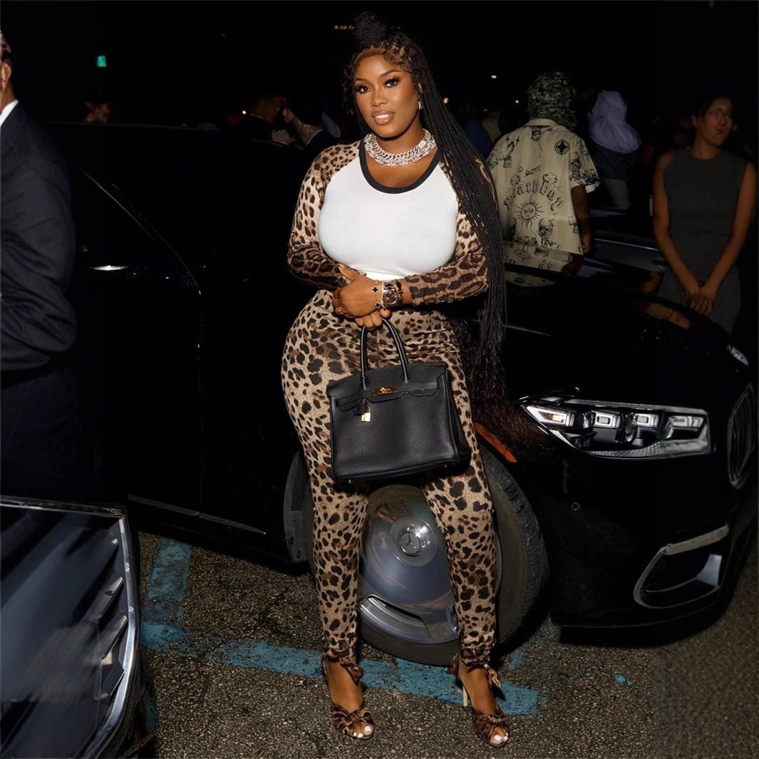 Skördetopp och Långa Byxor Set för Dam i Polyester – Lätta Ärmar och Modern Tryckt Design 2