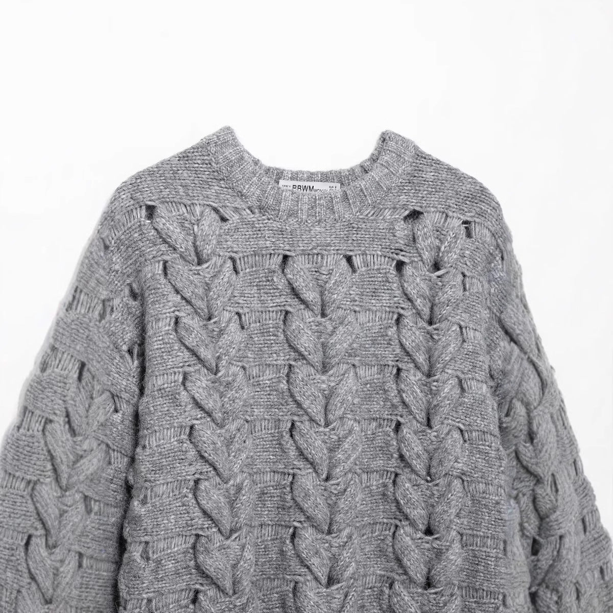 Kvinnors Stickad Tröja Flätmönster Bomullsblandning-3