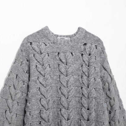 Kvinnors Stickad Tröja Flätmönster Bomullsblandning-3