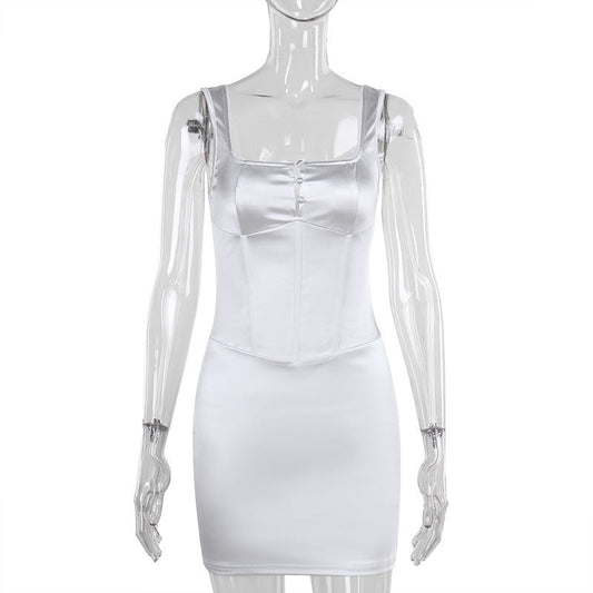 Kvinnors Ärmlös Klänning Satin Elegant-1