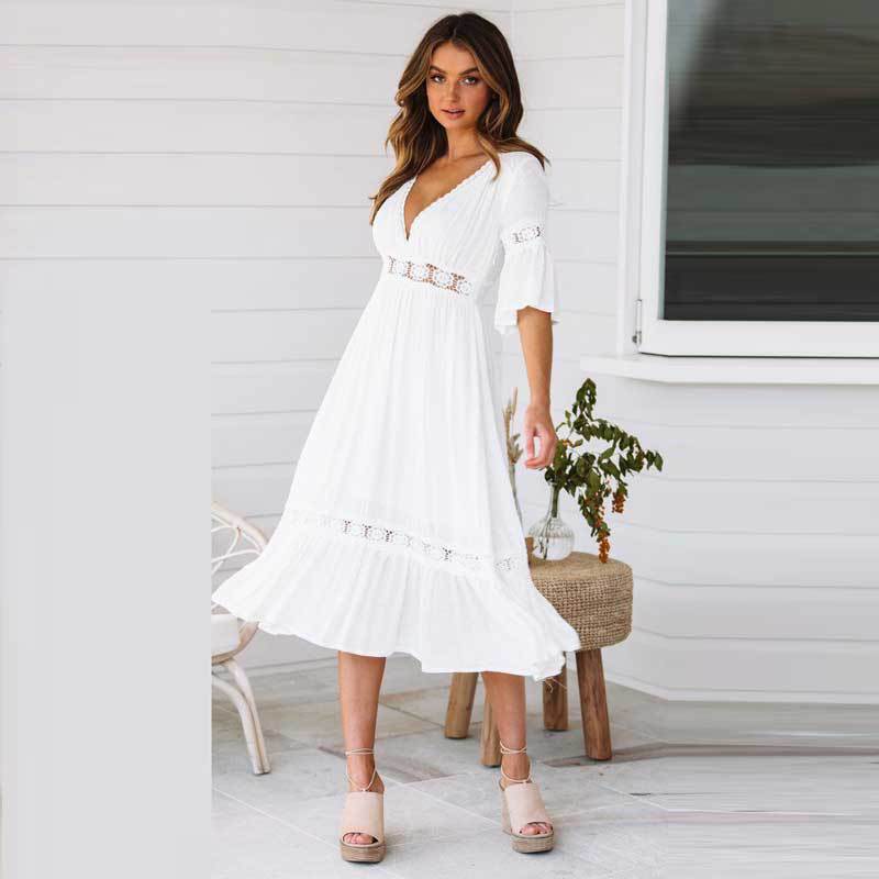 Dam Klänning Lång Tre Fjärdedel Ärmar Polyester Elegant Stilfull-4