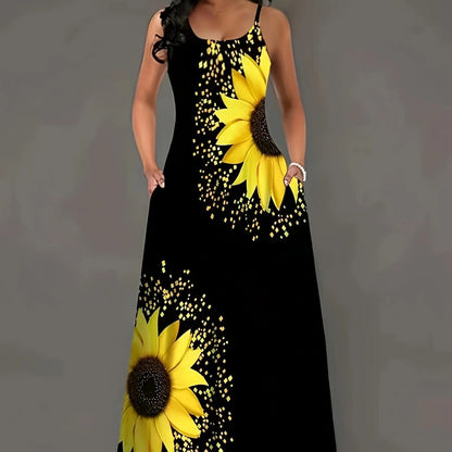 Kvinnors A-Line Klänning Blommönster Spaghettiband Polyester-3