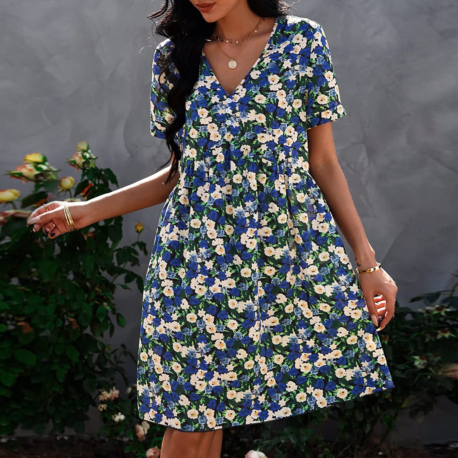 Variant image for Kvinna Fritidsklänning Blommig Bomull Avslappnad-1