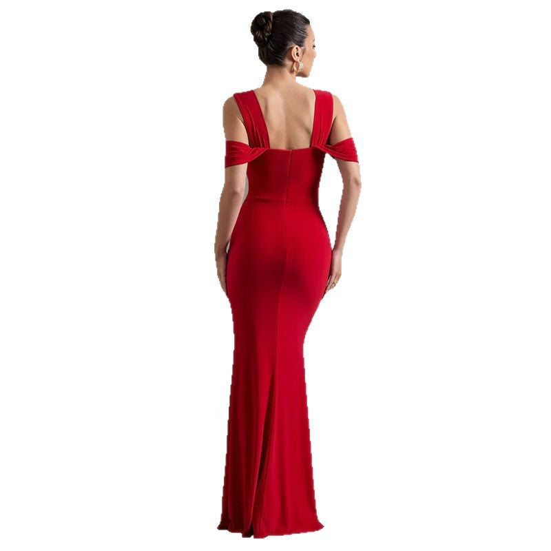 Maxiklänning Dam Axel Fri Med Elegant Slits Elastiskt Tyg 6