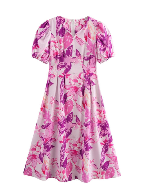 Dam Midiklänning A-Linje Blommönster Polyester för Bröllop-1