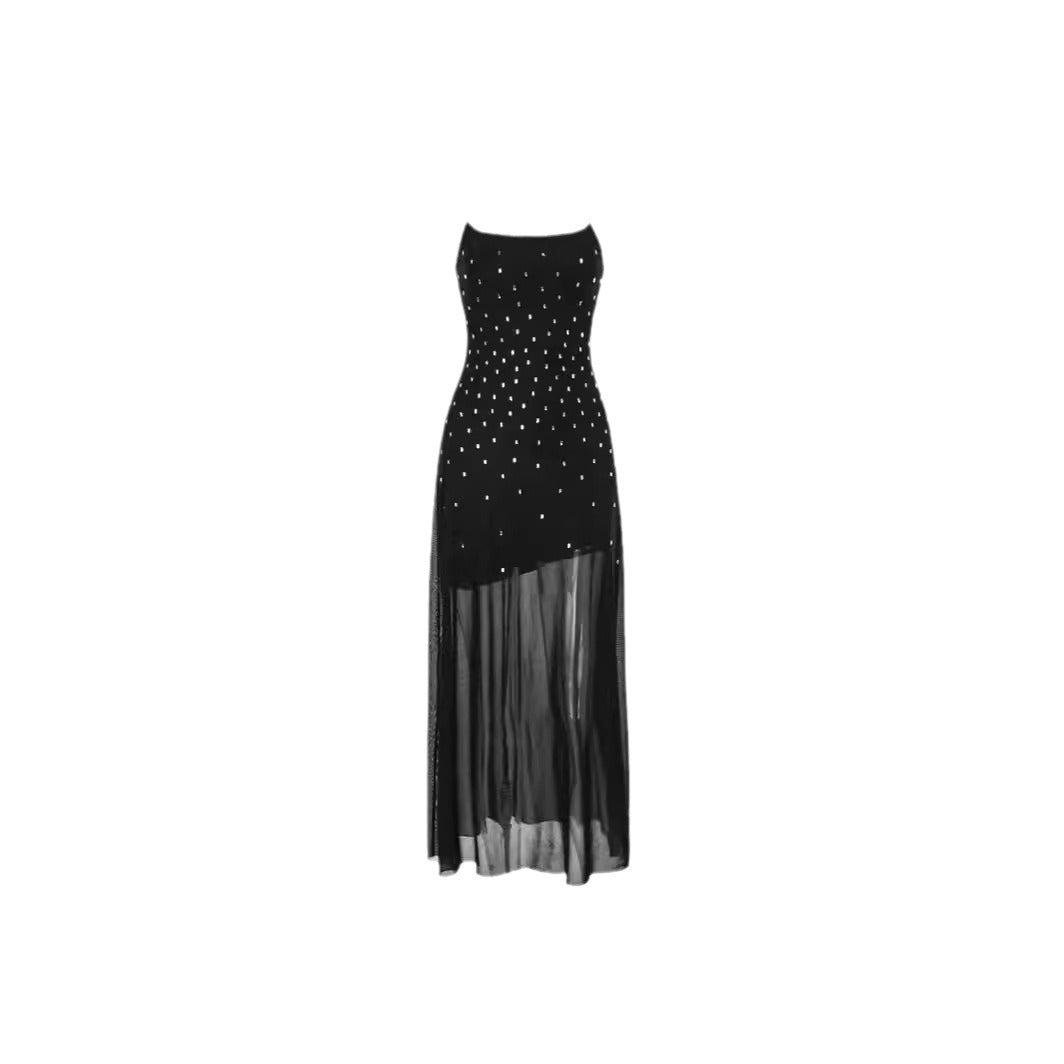 Maxiklänning Dam Transparent Design med Strass Polyester Spandex 6