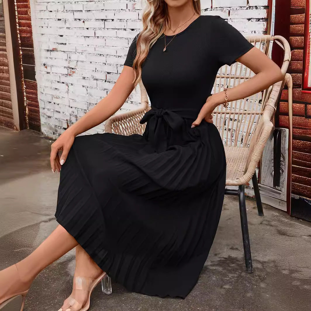 Dam Klänning Midi A-Linjeformad Korta Ärmar Polyester-4