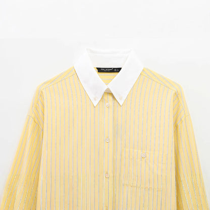 Dam Skjorta Långärmad Ränder 100% Bomull-2