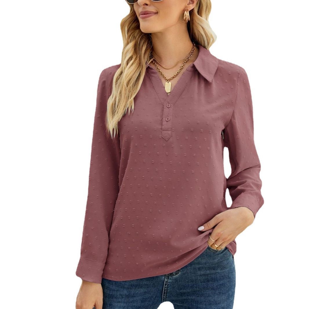 Kvinnors Långärmad Topp Standhals Jacquard Polyester-3