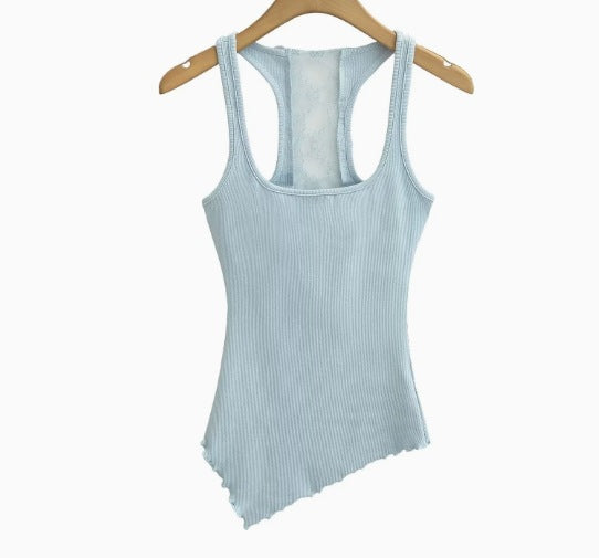 Kvinnors Asymmetrisk Topp Ribbad Struktur Elastiska Fibrer 8