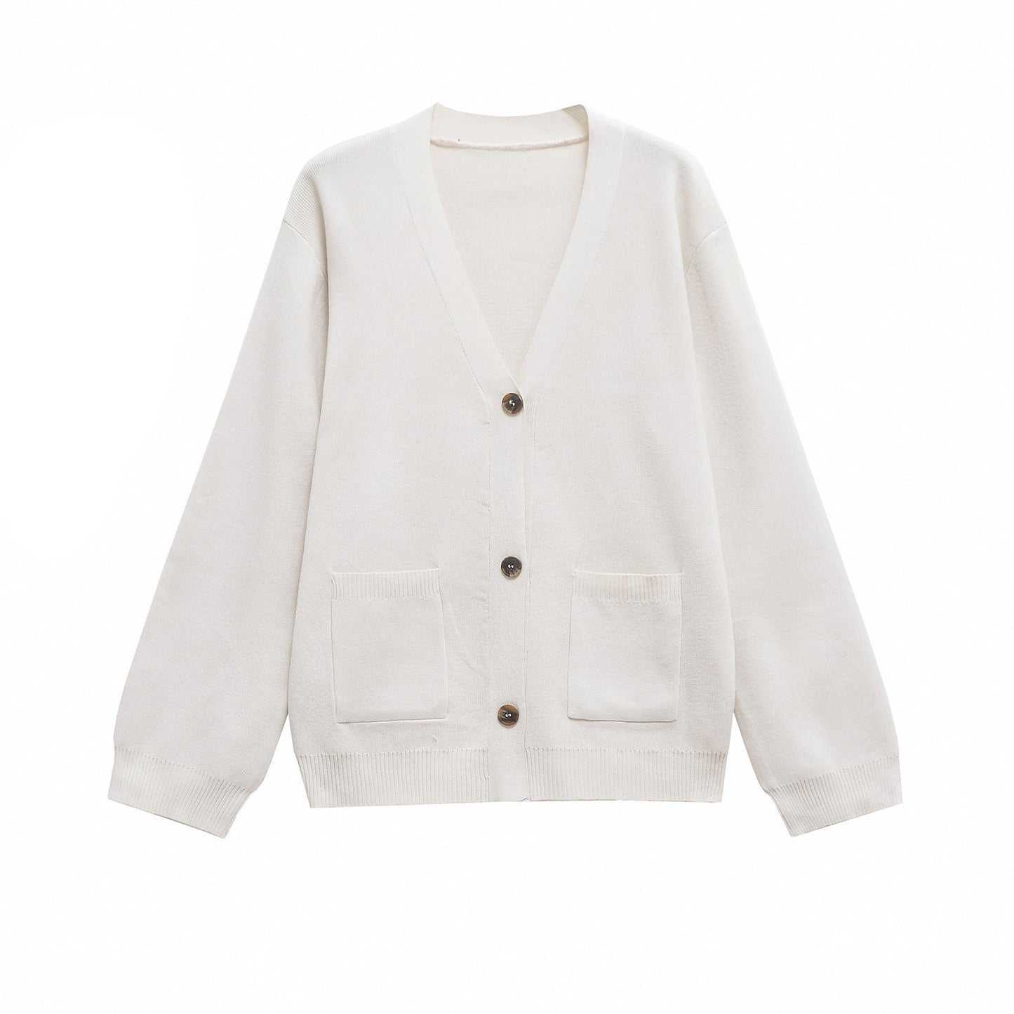 Dam Kardigan V-ringad Monokrom Mjuk Akrylblandning-1