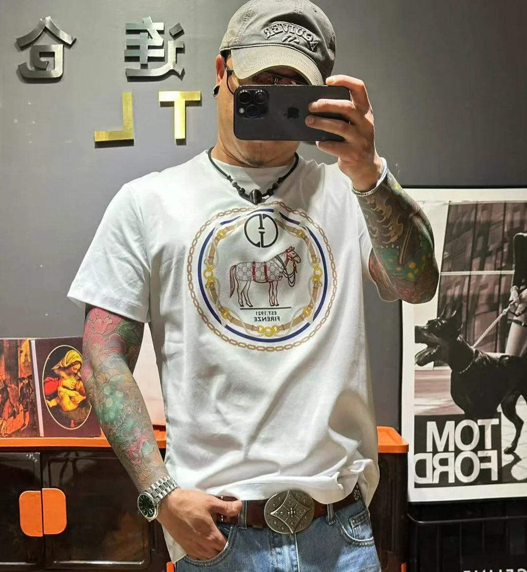 Herr T-shirt Djurmönster Standardstil Bomull 3