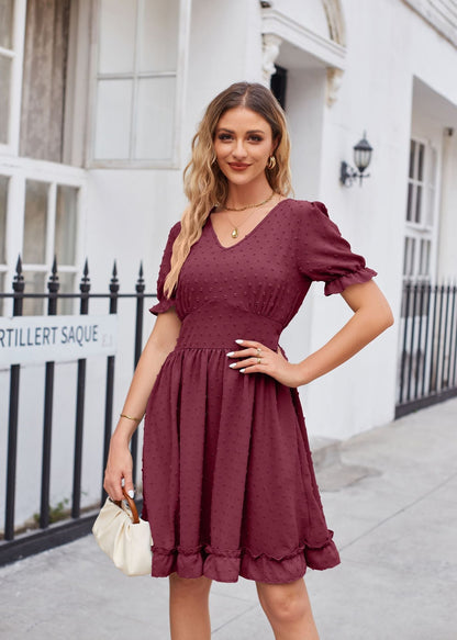 Variant image for Kvinna Midi Klänning V-hals A-linjeform Jacquard-11