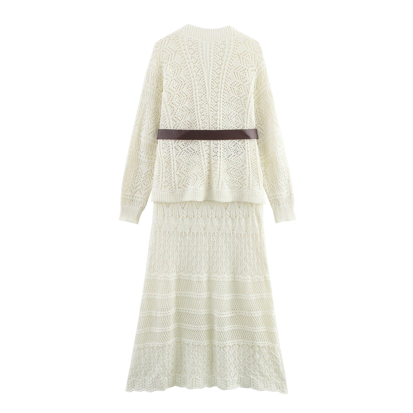 Kvinnors Stickklänning med Kofta och Bälte i Fint Material 3