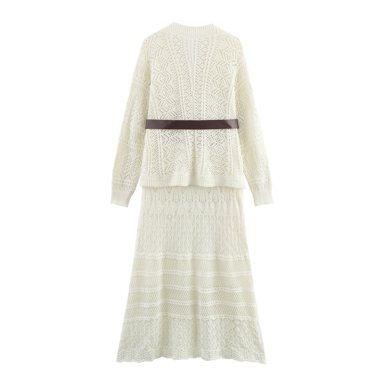 Kvinnors Stickklänning med Kofta och Bälte i Fint Material 3